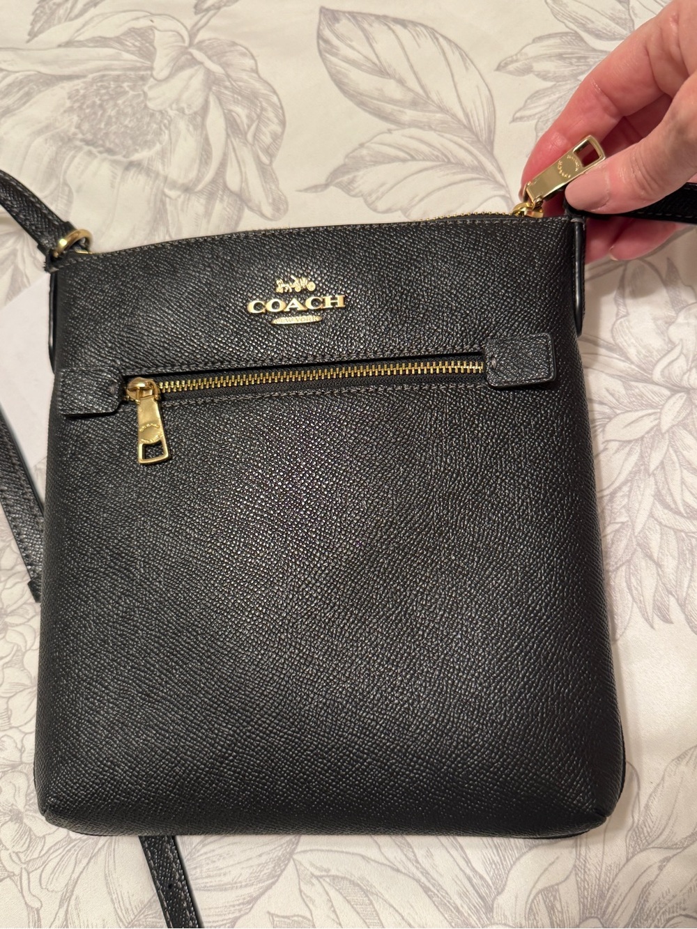 COACH Black Saffiano Leather Crossbody with Gold Hardware
